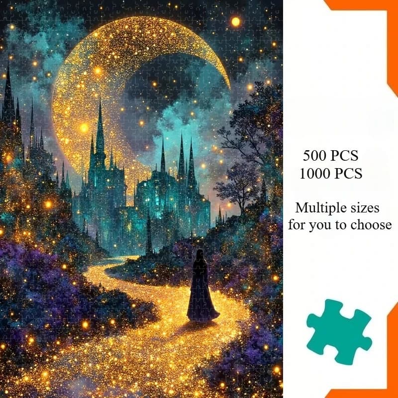 500/1000pcs for Adults Jigsaw Puzzle Moon Castle Princess Complex Patterns, Portable Box for Family Games Educational Toys