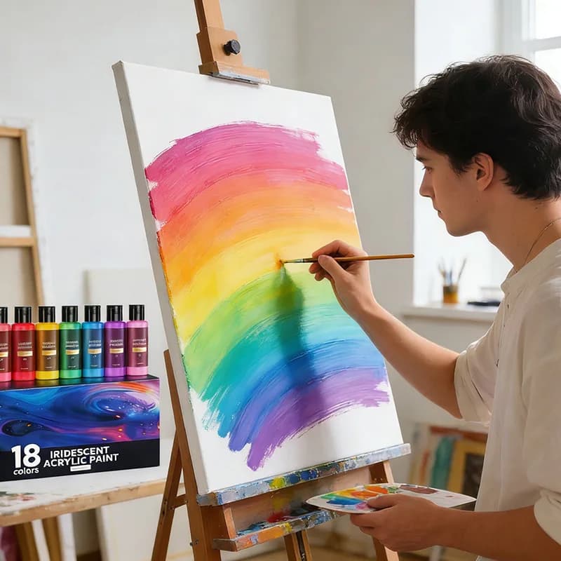18 Colors 60ml Rainbow Gradient Acrylic Paint Set Creative DIY Art Painting Kit with Paint Brushes Palette Acrylic Painting