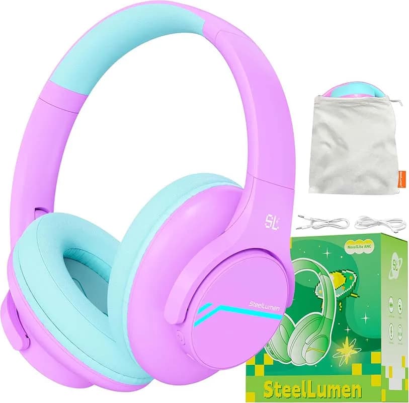 Cuffie per Bambini Nova1Lite con Cancellazione Attiva del Rumore, Volume Sicuro 74/85/94dB, Bluetooth 5.3, Wireless per Scuola e Viaggi