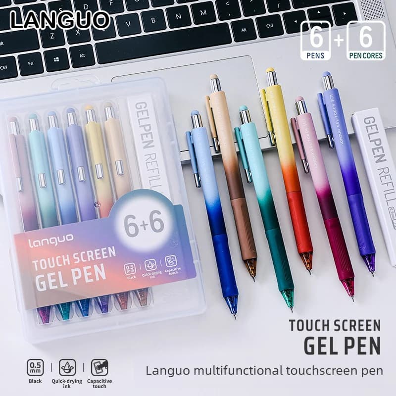 LANGUO Penna gel stilo multifunzione Penna a sfera da 0,5 mm per scrivere Fare clic sulla penna touch screen Materiale scolastico per ufficio Cancelleria