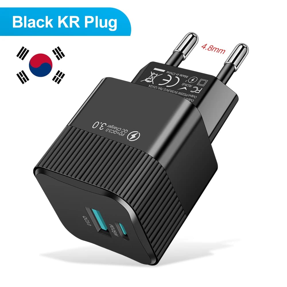 2 Port PD 25W USB C Fast Charger KR EU Mini Travel Plug Phone Fast Charging Adapter for iPhone 15 Pro Max Oneplus