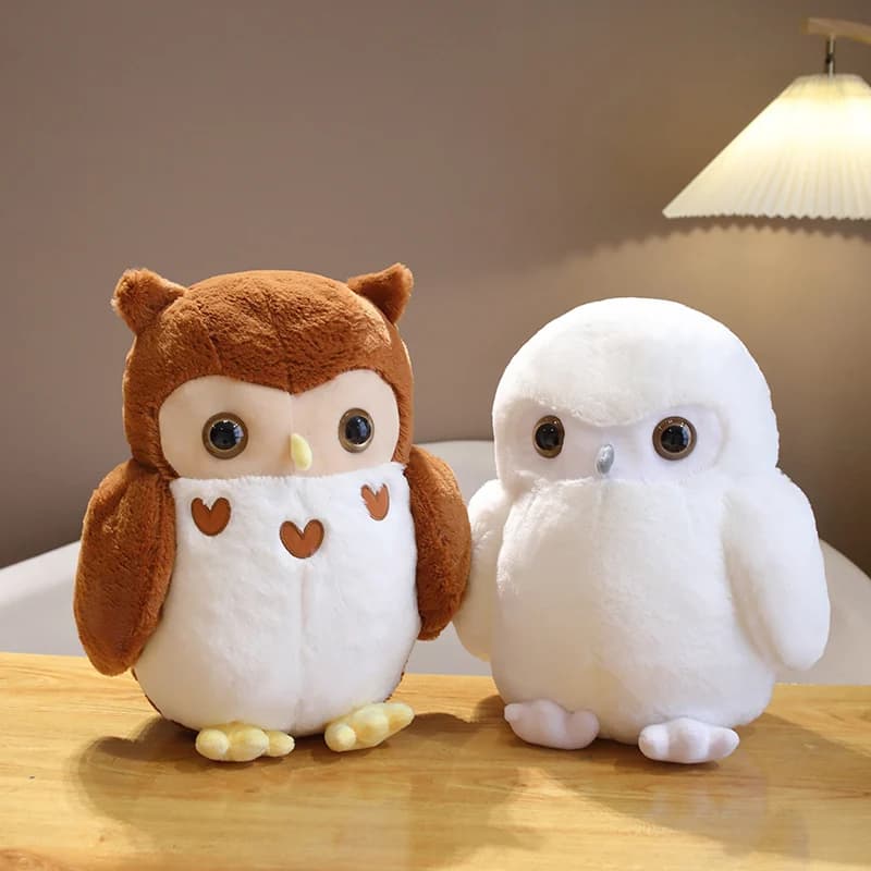 Nuovo Peluche a Forma di Coppia di Gufi 30cm/40cm, Giocattolo Animale Simulato, Simpatico Uccello Marrone e Bianco, Regalo per Bambine