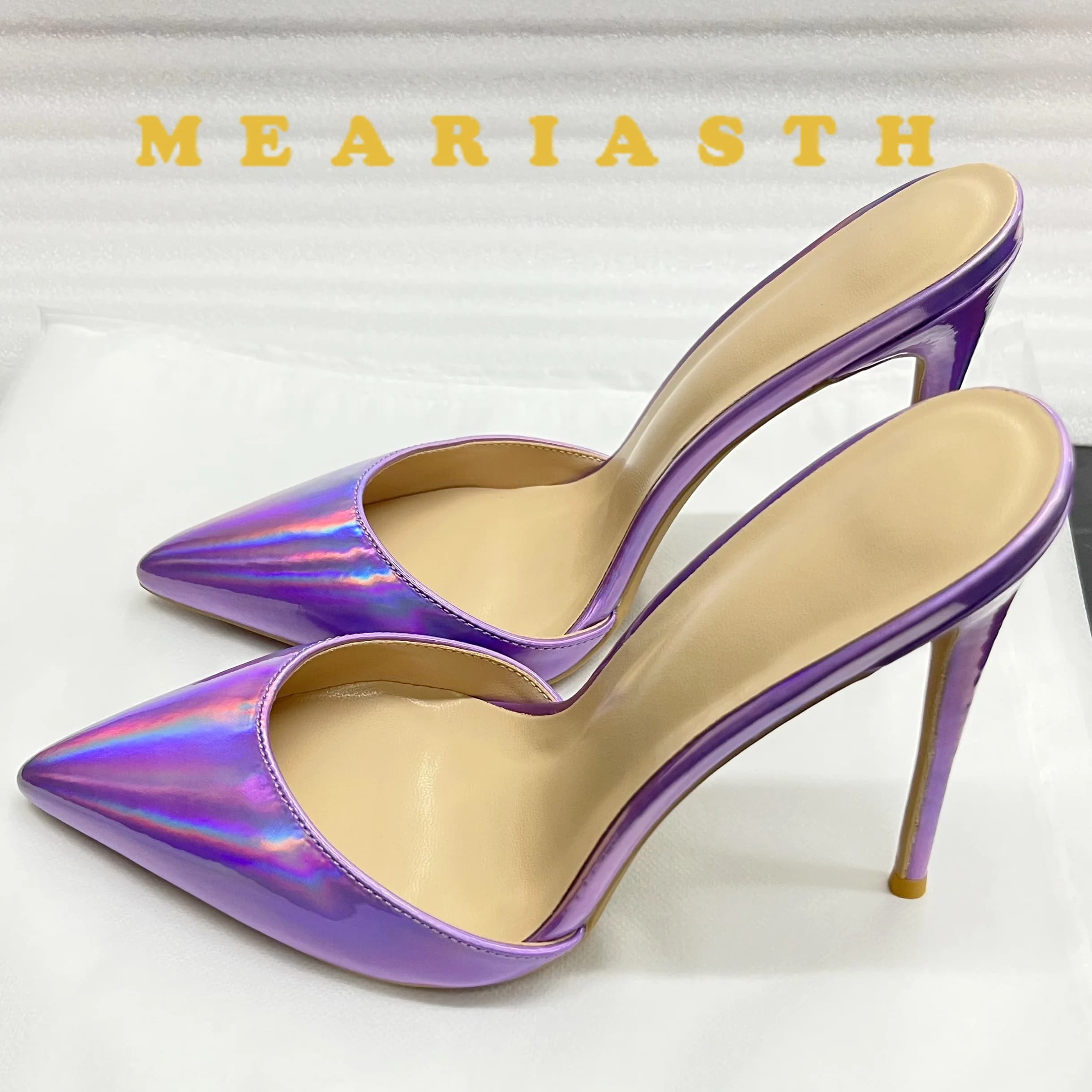 Purple Muli 10CM Stiletto Summer Shoes for Women Slippers brief-on holographic Sandals Elegant