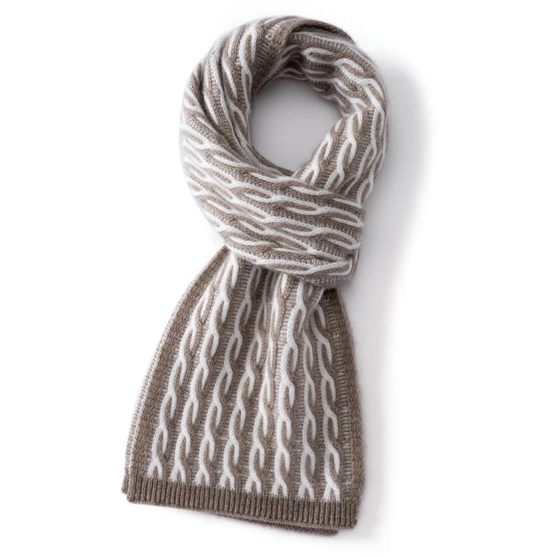 High-End Autumn Winter 100% Pure Cashmere Knitted Scarf Versatile Two-Tone Cable Design Warm Neck Warmer Shawl