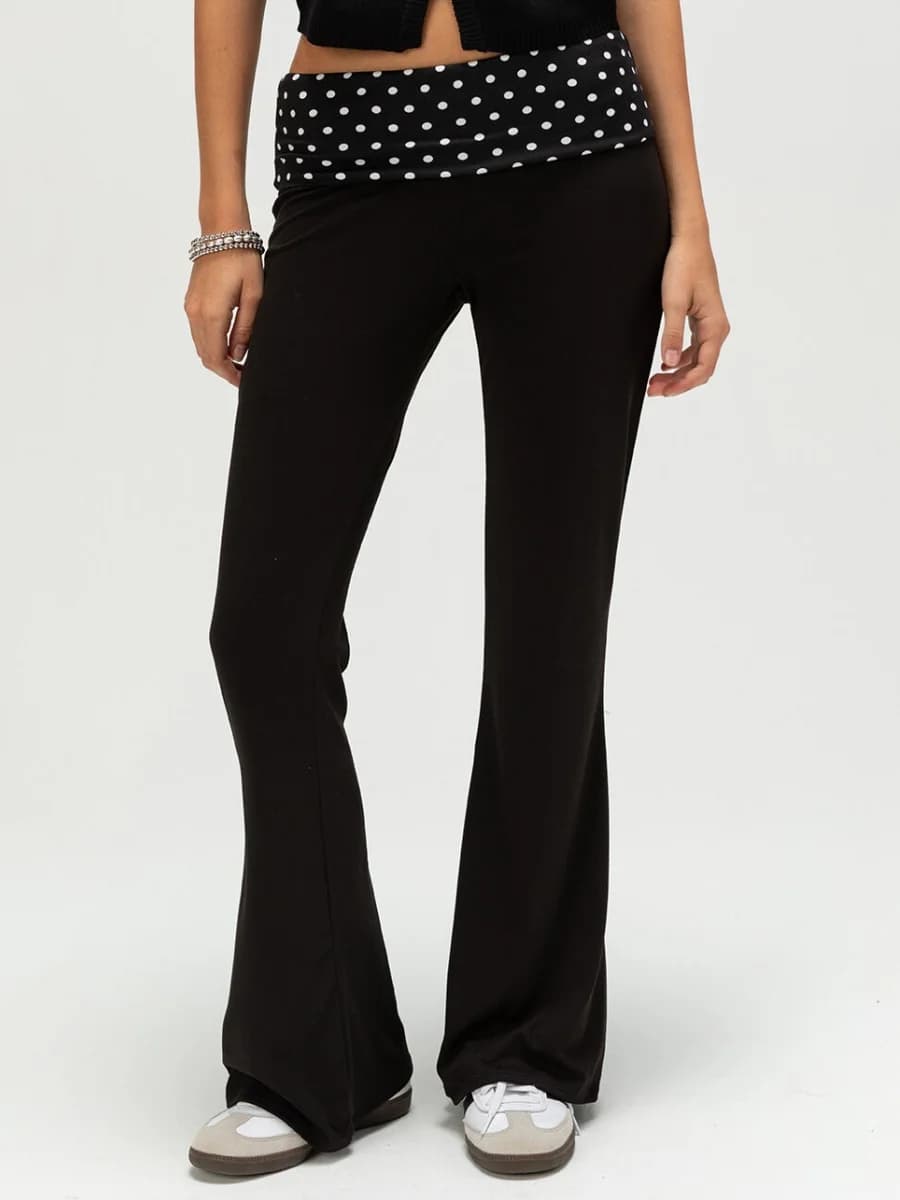 Pantaloni svasati da donna con cintura pieghevole a pois Pantaloni sportivi a vita bassa elastici a gamba larga Pantaloni a zampa d'elefante