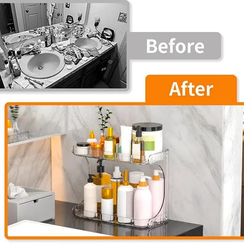Double Layer Organizer Shelf for Makeup Large Capacity Cosmetic Holder Rack Durable Storage Box for Vanity Bathroom Desktop