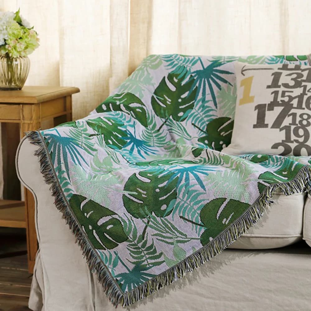 Monstera Sofa Blanket Leaves Cover Dust Protective Cover Throw Blanket for Bed Non-slip Bedspread Nordic Home Decoration Carpet