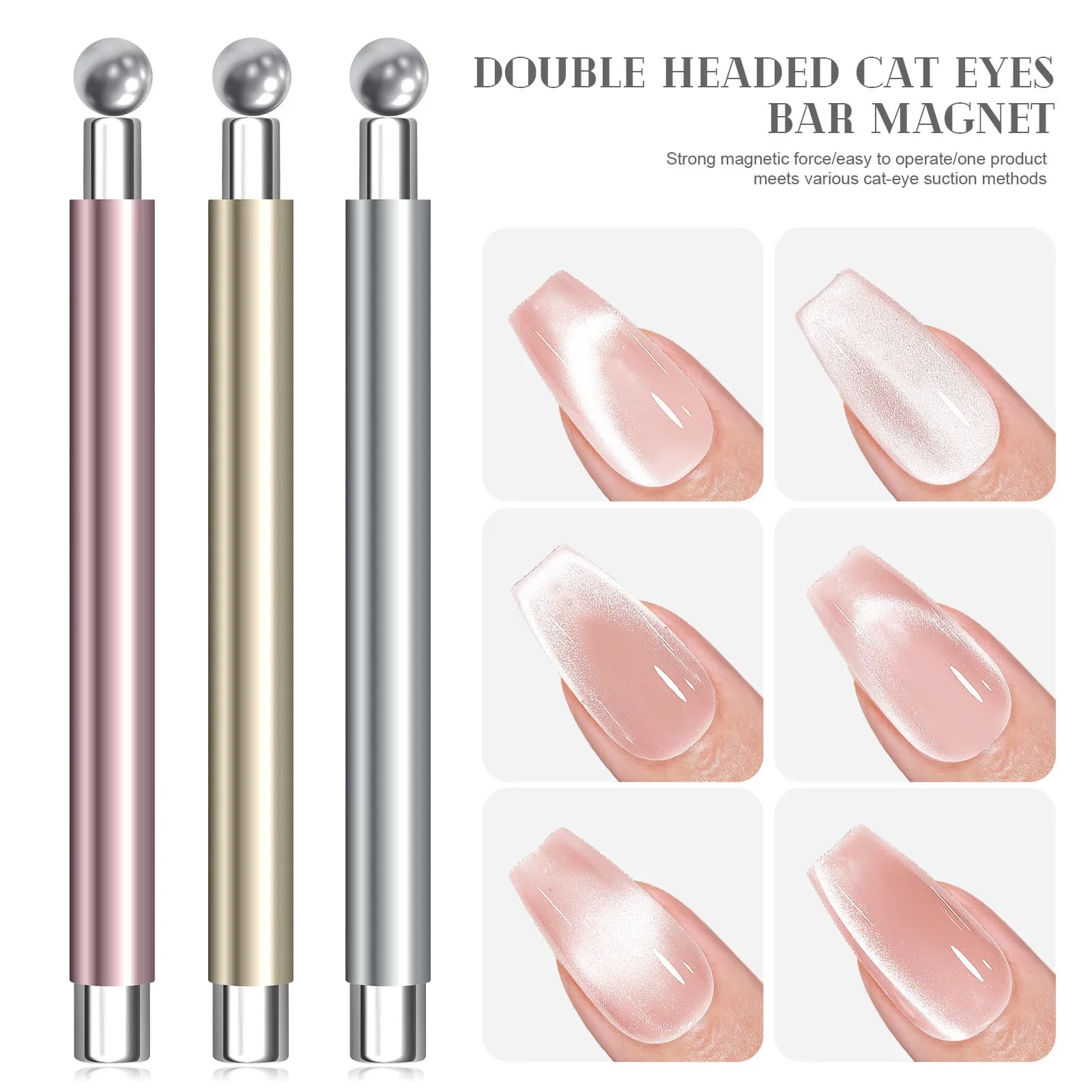 Penna magnetica per unghie Cat' Eye a doppia testa, succhiare perline di vetro/bastone magnetico francese/luce obliqua per strumento di progettazione per manicure con smalto gel