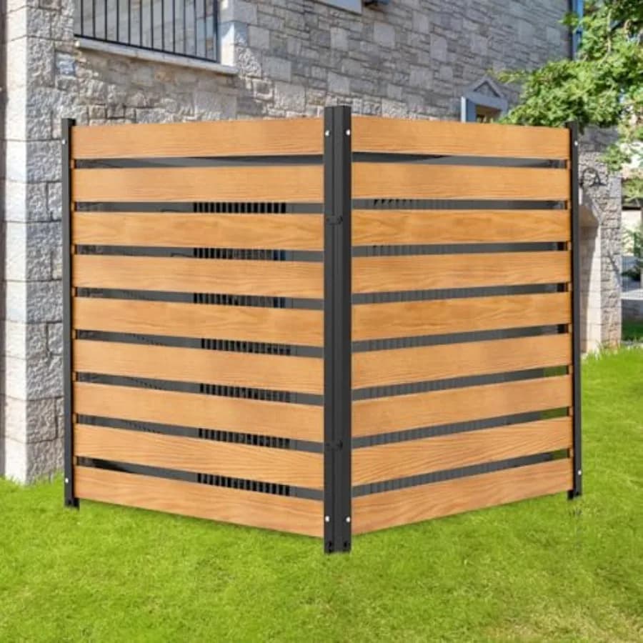 Recinzione per attrezzature da piscina in legno, 2 pannelli, 36 L x 44 A, per esterni, con pali in metallo senza scavo, per condizionatore d'aria e bidone della spazzatura