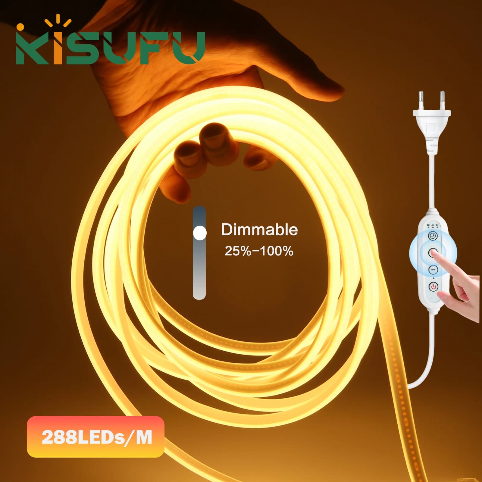 Striscia LED COB Dimmerabile 220V con Kit Dimmer, 288 LED/M, Impermeabile, 3000K 4000K 6000K, Luce al Neon Flessibile per Decorazione Cucina e Stanze