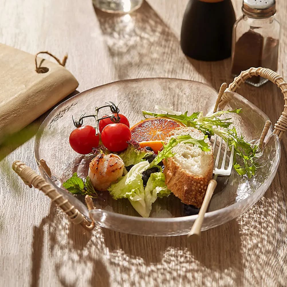 Ciotola in Vetro Intrecciata a Mano con Manico Ergonomico per Frutta Secca, Noci, Caramelle, Biscotti, Dessert e Insalata di Frutta