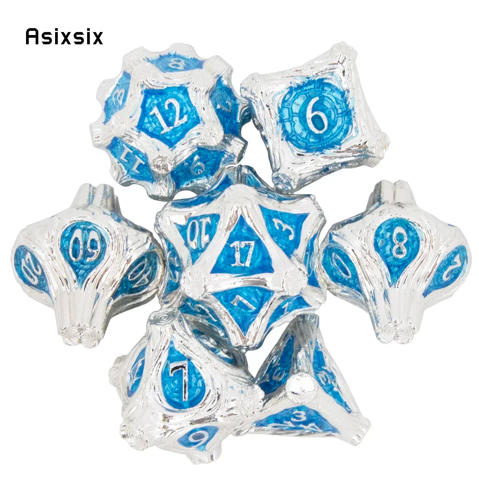 Set di 7 Dadi in Metallo Bianco a Forma di Radice d'Albero, Perfetti per Giochi di Carte, Giochi da Tavolo, Critical Role, RPG, D&D