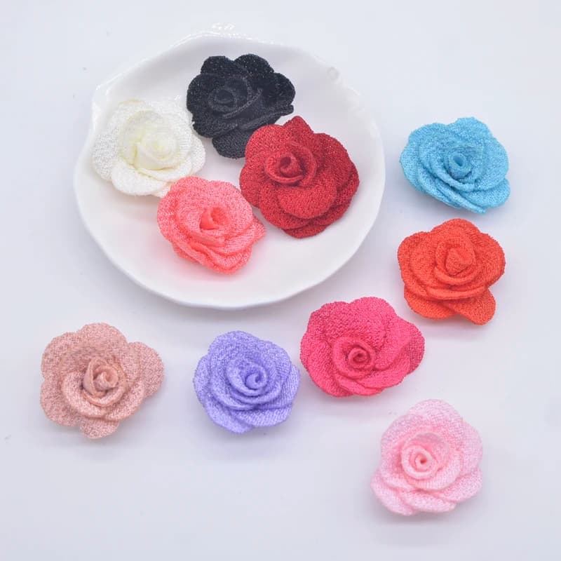20Pcs 25mm Mesh Rose Flower Applique for DIY Clothes Hat Shoes Crafts Sewing Patches Headwear Hair Clips Decor Accessories