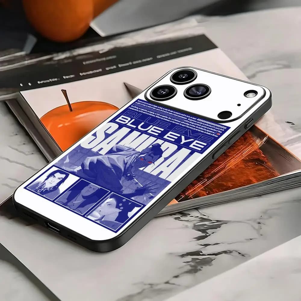 Cartoon Blue Eye Samurai Phone Case For iPhone 17 16 15 14 13 12 X XR XS 8 Plus Mini Pro Max Soft black Shockproof Cover