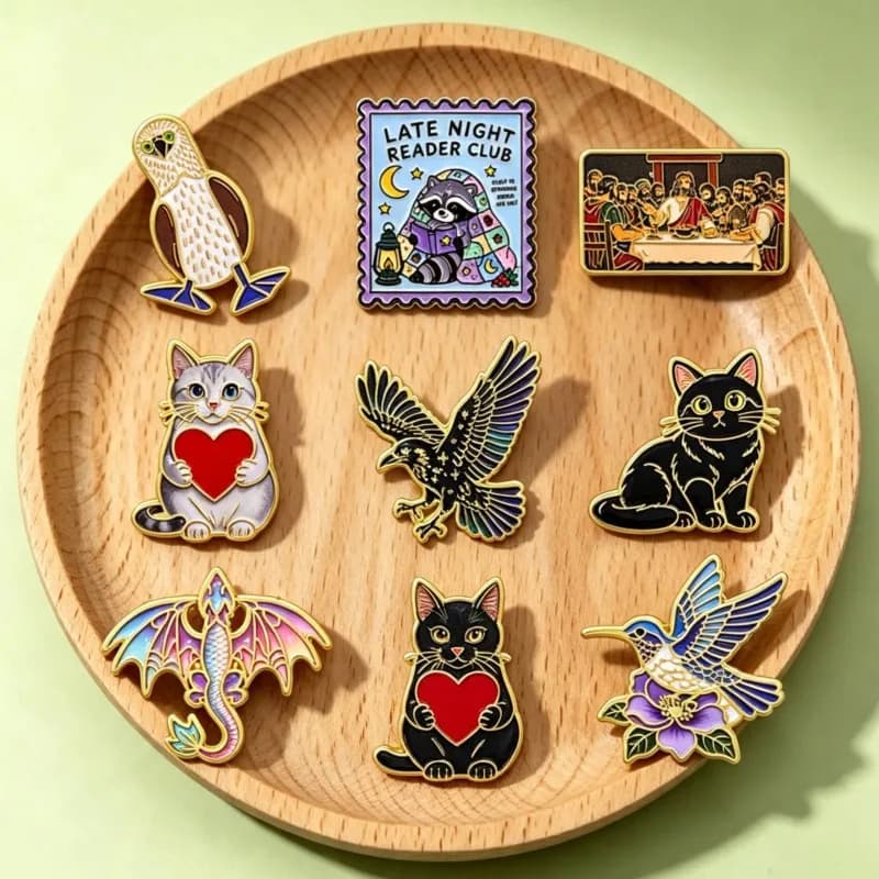 Whimsical Wildlife Enamel Lapel Pins Bird Cat Dragon Stamp‑style Art Brooches Clothing Backpack Handbag Aesthetic Decor Gift