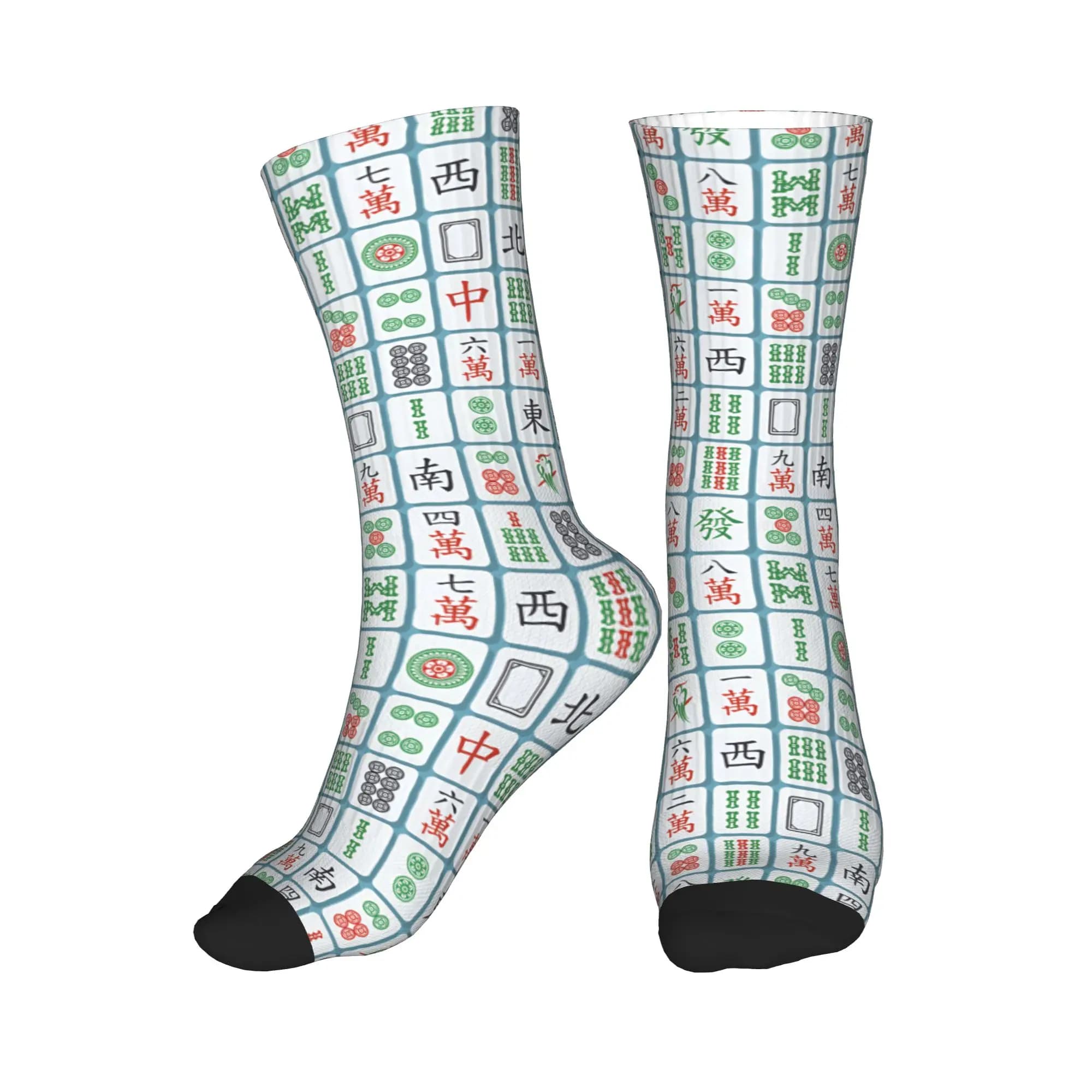 Divertenti calzini da uomo con motivo Mahjong Tile Game, calzini unisex caldi e comodi con stampa 3D