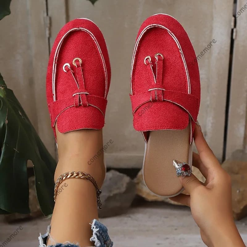 Women Tassel Mule Loafers Backless Slip on Flats Suede Round Toe Casual Slide Mules Multicolor Lightweight Shoes for Woman