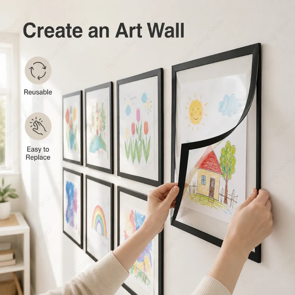 Removable Magnetic Wall Frames 3 PCS Self Adhesive Photo Display for Pictures Notes Posters Home Office Minimalist Decor