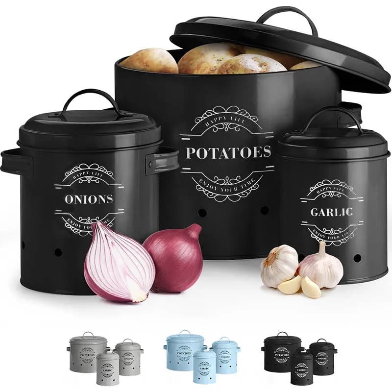 Set di 3 contenitori per aglio, patate e cipolle, barattoli da cucina per dispensa, contenitori per verdure e frutta, set per l'organizzazione della cucina