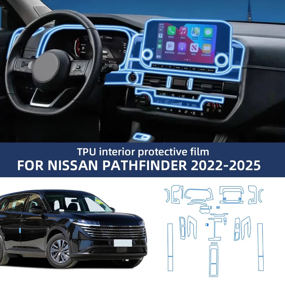 Kit di Protezione Interna Completa per Nissan Pathfinder R53 2022-2025, Pellicola Trasparente in TPU Invisibile Anti-Graffio per Cruscotto e Schermo