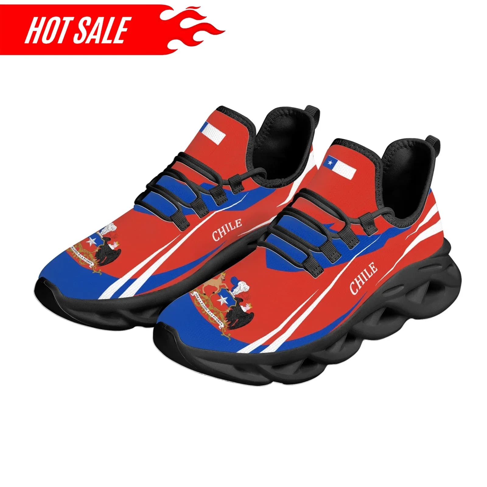 Hot Andean Deer Vulture National Emblem Print Sneakers Chilean Flag Design Lace-Up Flat Shoes Student Casual Platform Mesh Shoes
