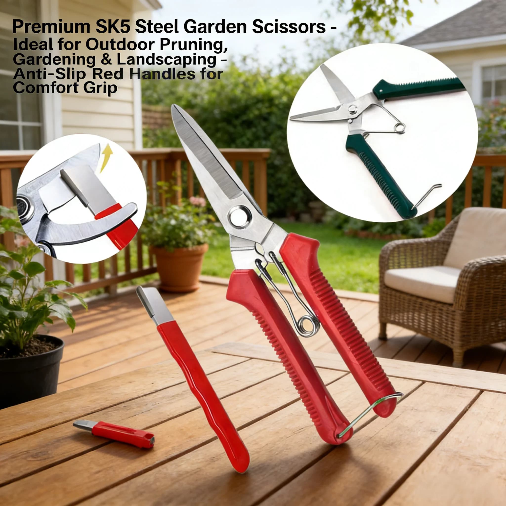19cm Garden Pruning Shears for Bonsai, Stainless Steel Blade, Non-slip Handle, Handy Trimming Tool for Home Use，Knife sharpene