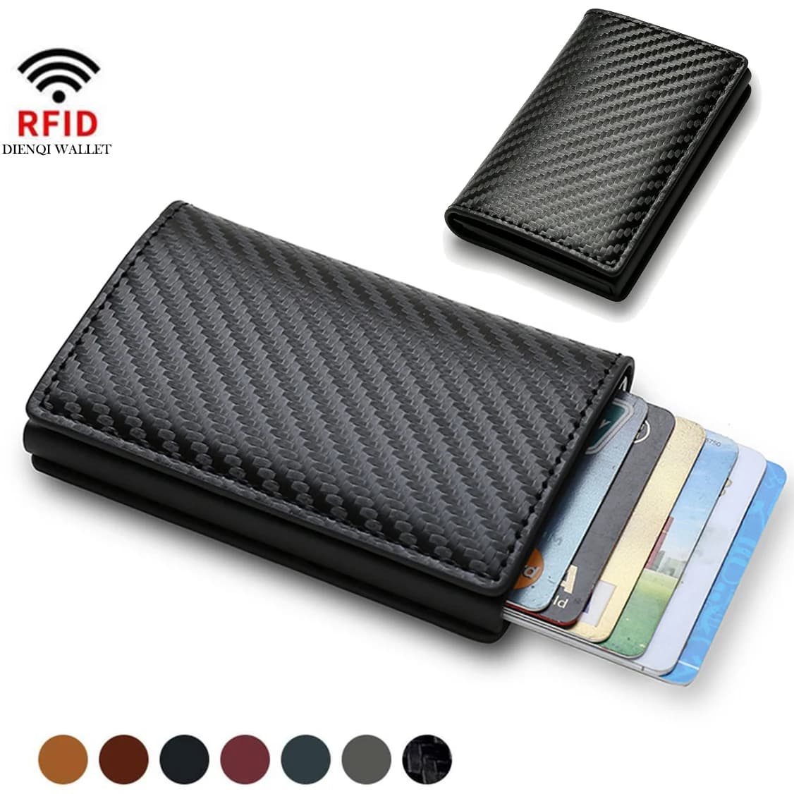 Portafoglio da uomo in alluminio sottile in fibra di carbonio Porta carte di credito ID Mini Portafoglio RFID Porta carte di credito pop up automatico Nero Vallet 2023