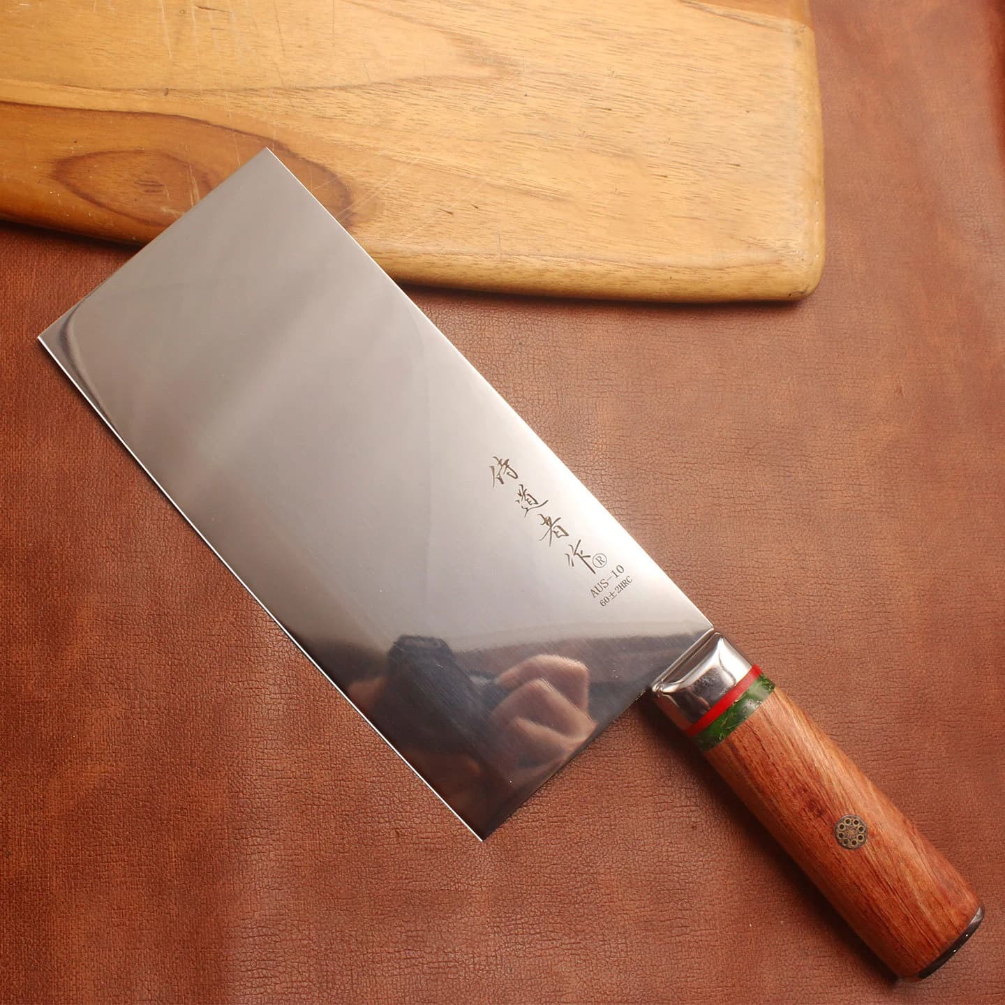 Coltello da Chef Cinese da 8,3 Pollici con Lama in Acciaio AUS-10 Saldato, Manico in Legno, per Affettare Verdure e Carne, Forgiato a Mano