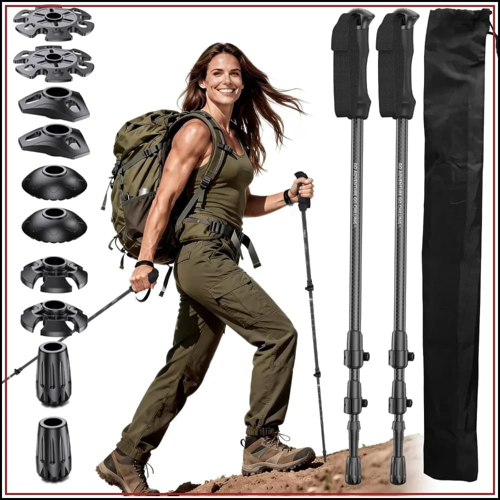 3K Carbon Fiber Trekking Poles - Collapsible, Lightweight & Sturdy Hiking Poles with EVA Grip for Men & Women