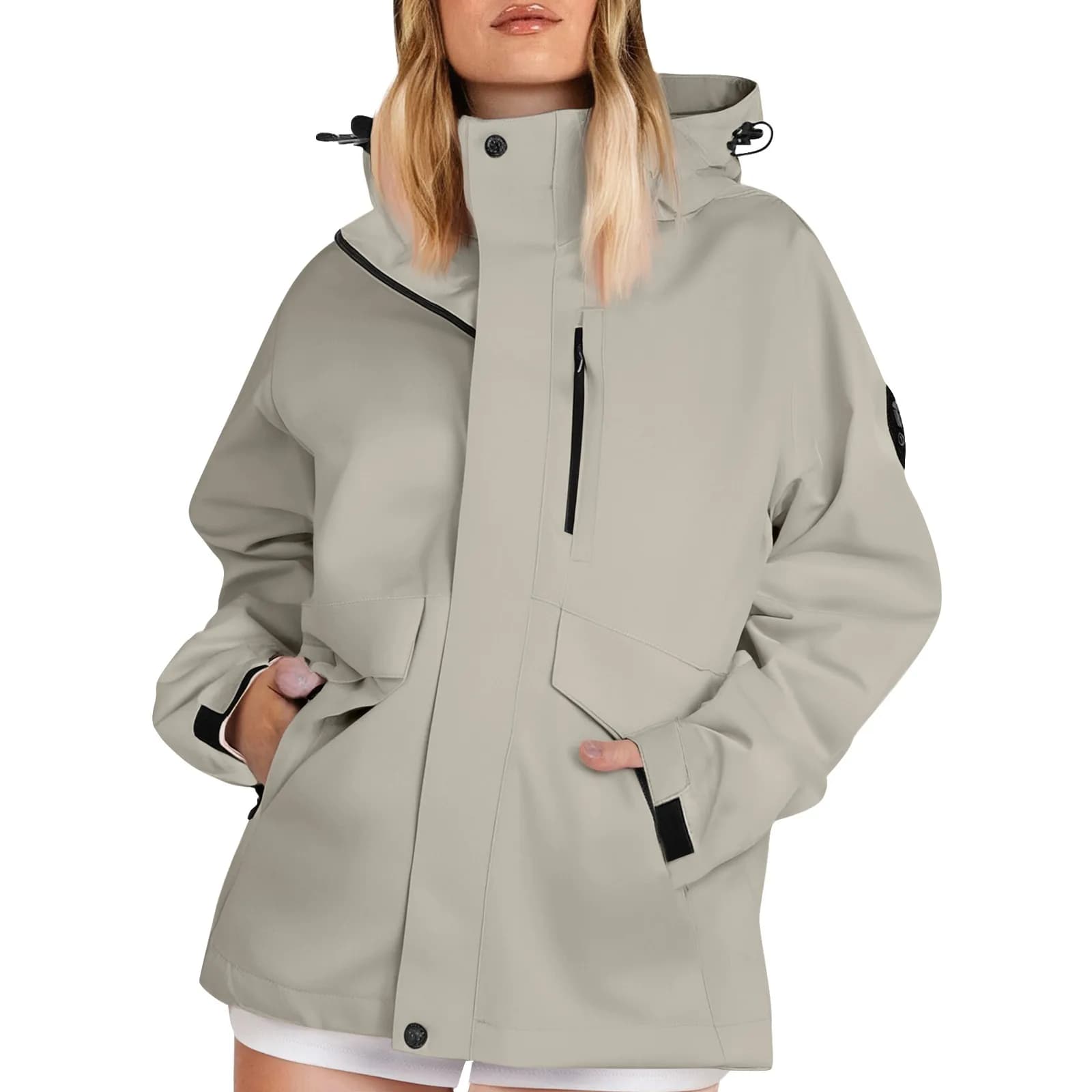 Autumn Women's Light Trekking Jackets Windbreaker with loose hood Solid color Waterproof Windproof Rain Coat For Outdoor