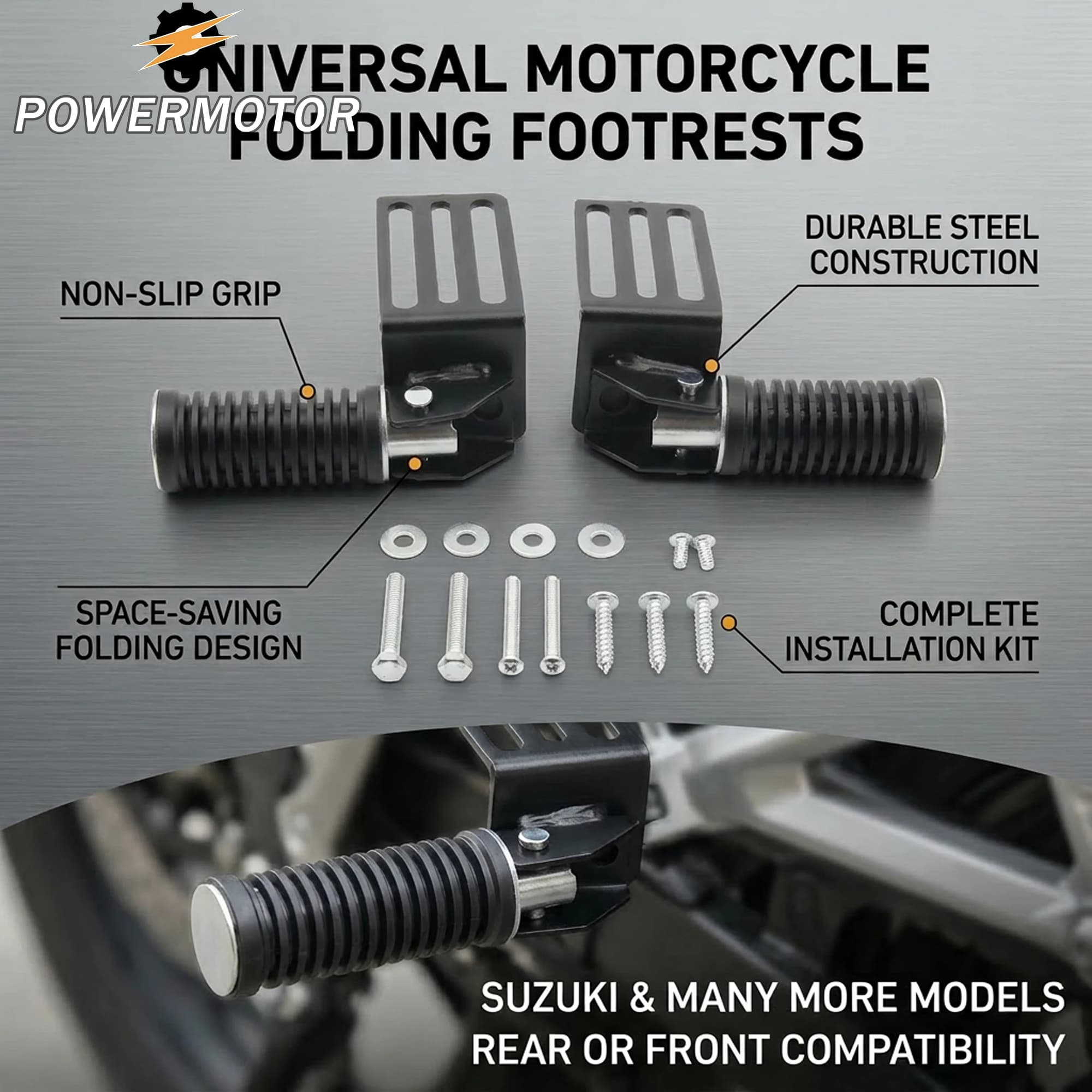 Poggiapiedi Anteriore Pieghevole in Alluminio Antiscivolo per Moto Suzuki, Pedale Modificato per Scooter e Veicoli Elettrici