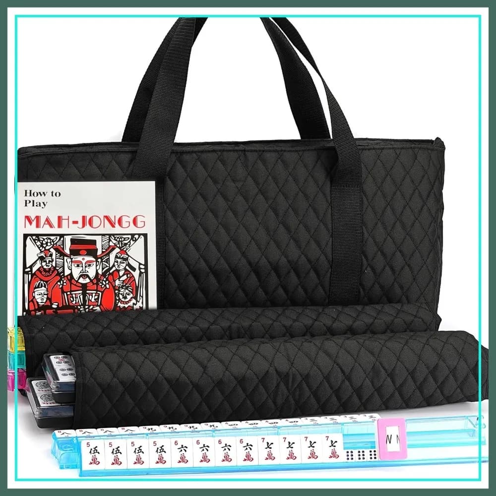 Set da Mahjong Americano - 166 Tessere con 4 Supporti/Spingitori, 100 Fiches, Indicatore Vento, Manuale in Inglese, Borsa Facile da Trasportare