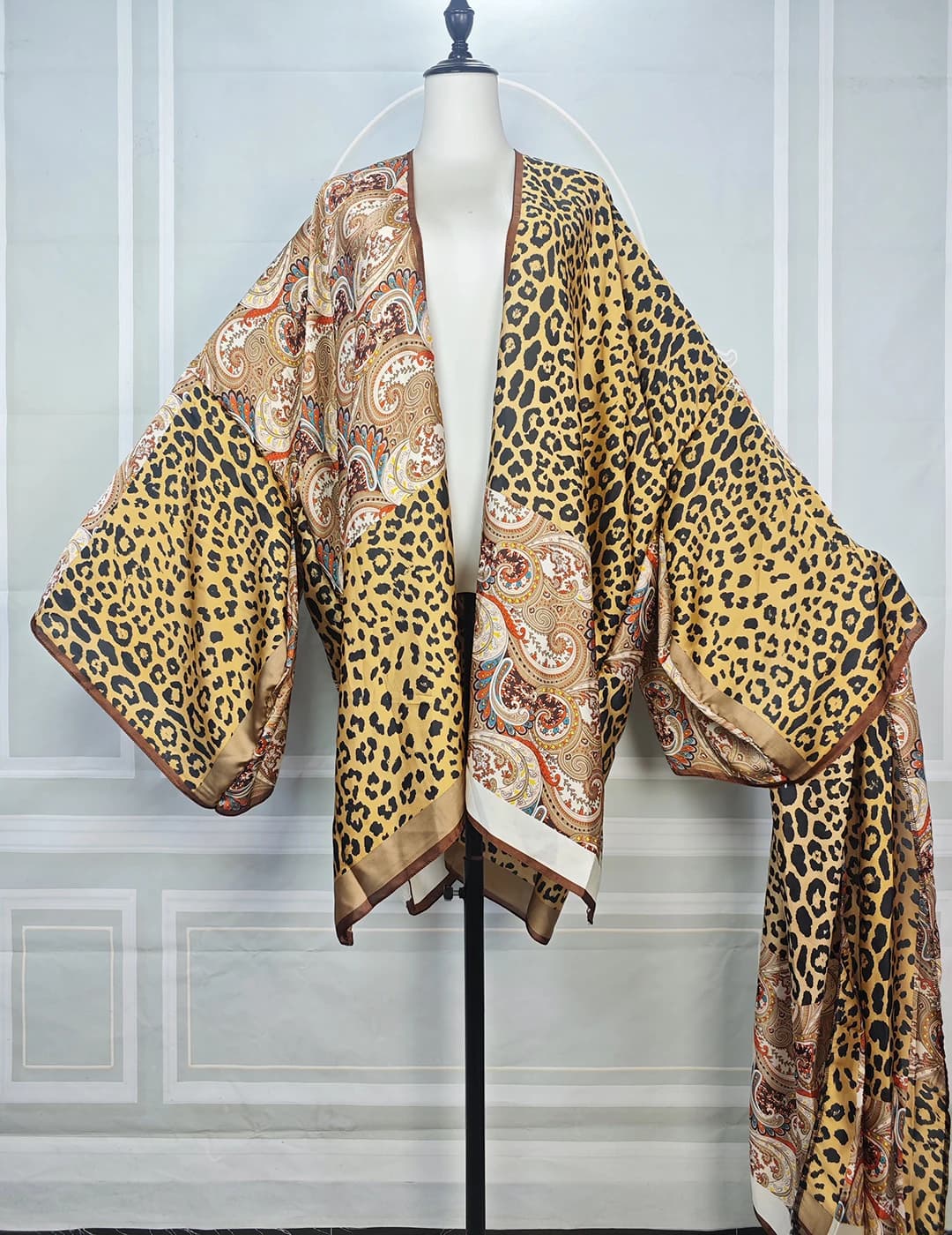 Summer Boho Silky Open Front BathRobe Plus Size Como Loose Short Cardigans KImonos Middle East Vacation Long Sleeve Duste