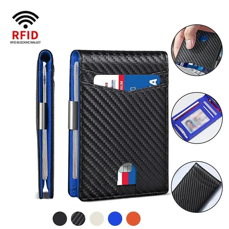 Portafogli porta carte in fibra di carbonio Rfid Portafogli da uomo d'affari piccoli e sottili Mini porta soldi Portafogli bifold in pelle per uomo Vallet di lusso maschile