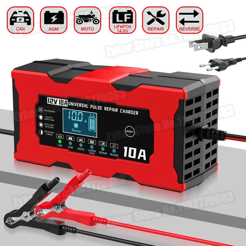12V 10A Car Charger 14.6V 10A Electric Motorcycle Charger for Lifepo4 AGM Acid Lead GEL PB Intelligent Lithium Battery Repair
