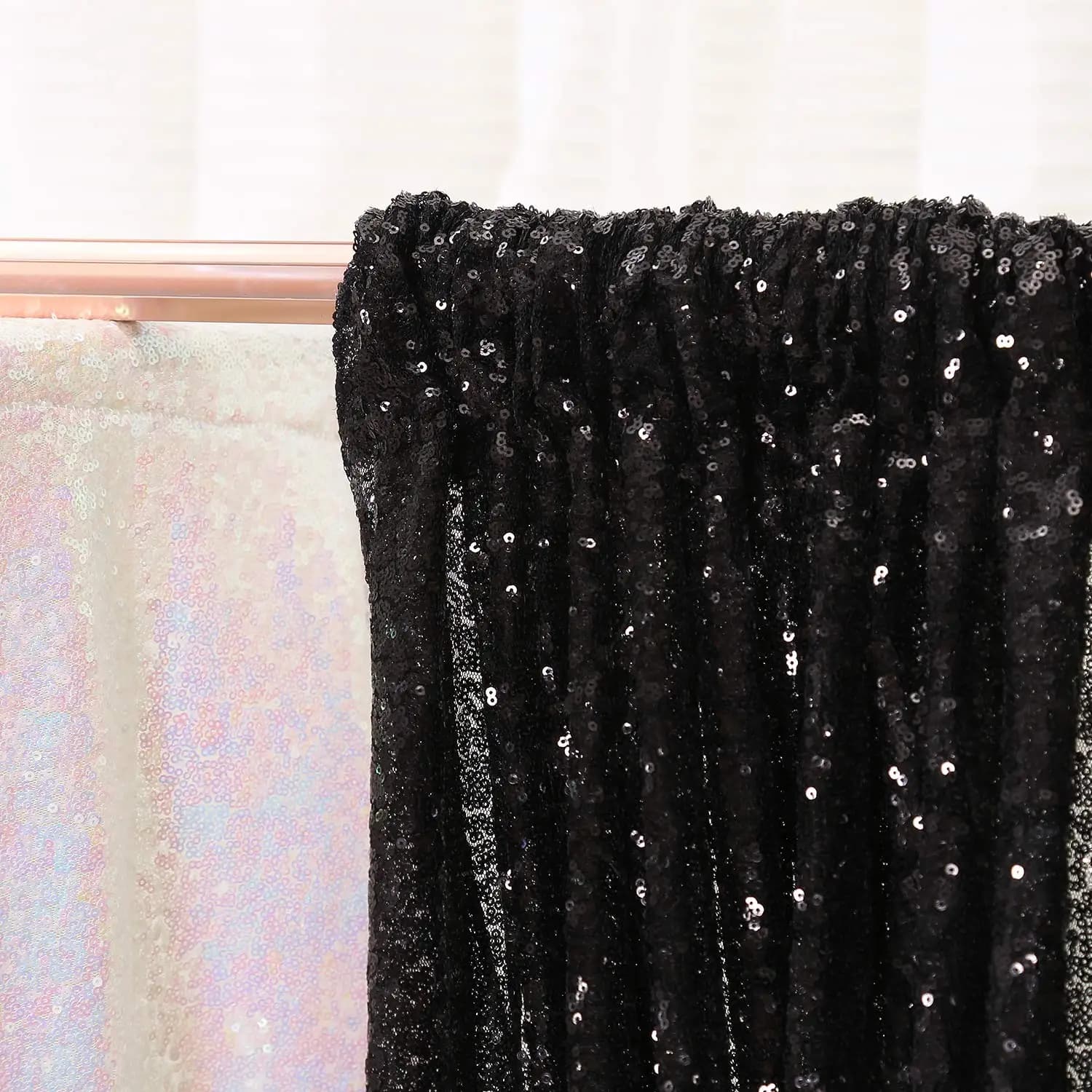Poise3EHome Black Sequin Backdrop Curtain, 2 Panels 2Ft x 8Ft Glitter Photography Background for Party Baby Shower Wedding Birthday Christmas Thanksgiving Halloween