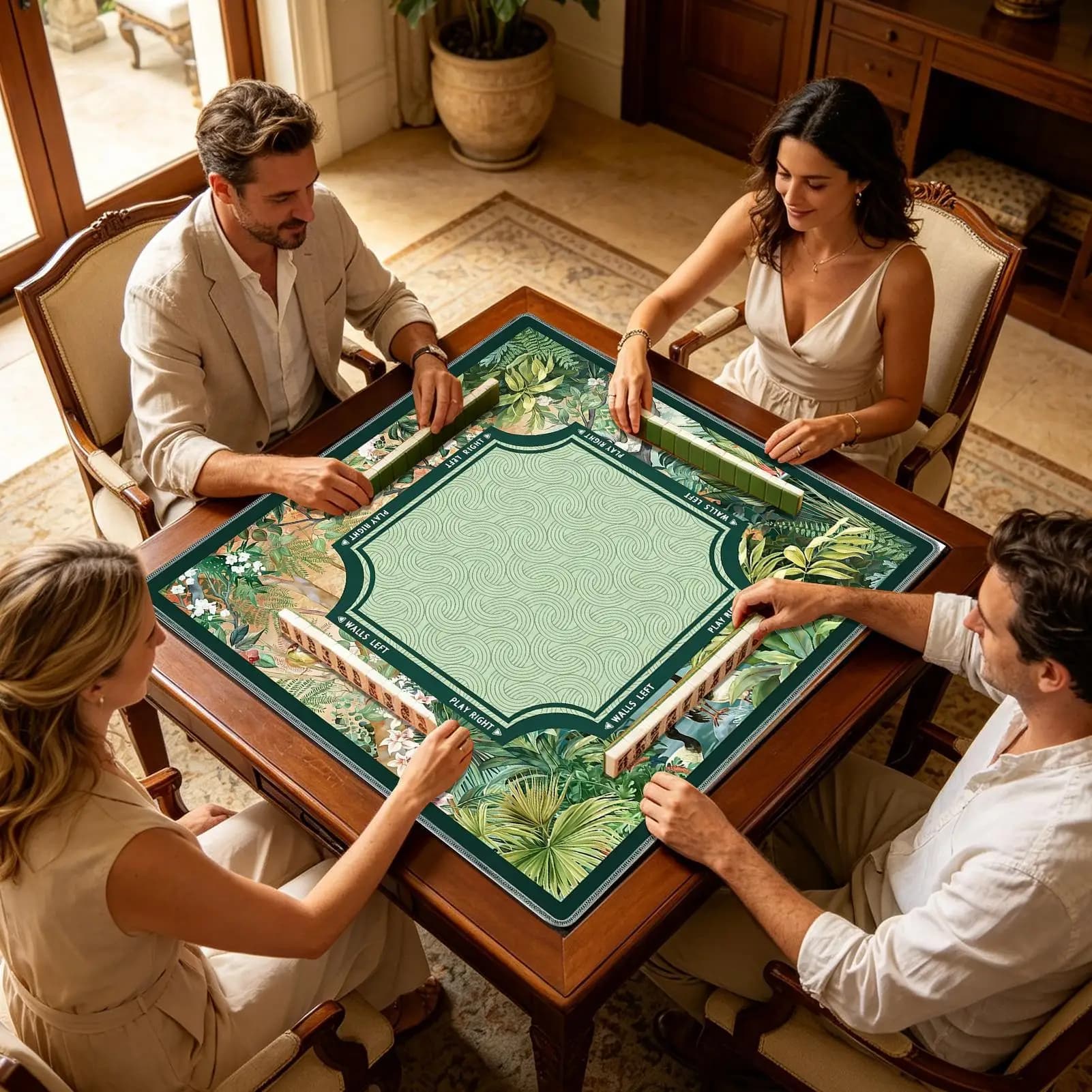 Mahjong Mat 31.5x31.5inch Noise Reduction Non-Slip Plants Vintage Poker Card Board Table Cover For Tile Games Home Dorm