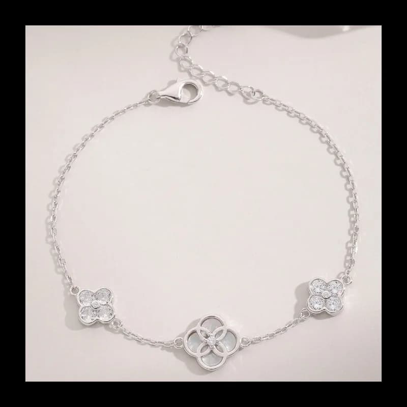 S925 Argento Nuovo Semplice Geometrico Quadrifoglio Bracciale Luce di Lusso Temperamento Squisito Madre Shell Zircone Regalo Dei Monili