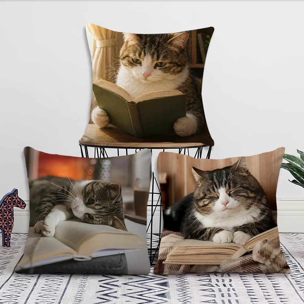 cat reading cushion cover For Pillow Printing Sofa Decoration Home Car Room Coffee Shop Office Nordic Simplicity