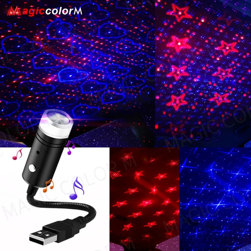 Magic colorM Proiettore stellare per auto con luce romantica Mini luci notturne a LED Luci stellare USB Lampade colorate per tetto regolabile