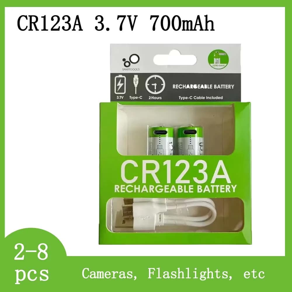 Batteria al litio ricaricabile CR123A 3.7V 700mAh per fotocamere digitali Torce a luce forte Attrezzatura di sicurezza Penna laser