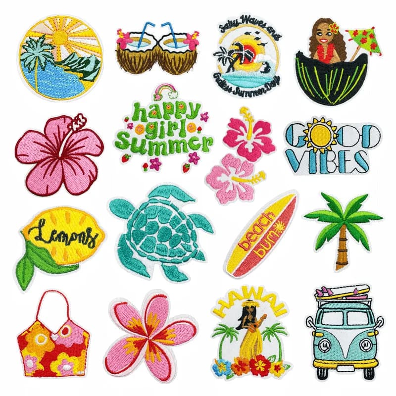 Summer Hot Hawaii Beach Flower Sun Bus Iron-on Sew Embroidery Badge Patches DIY T-shirt Hat Backpack Clothing Appliques Sticker