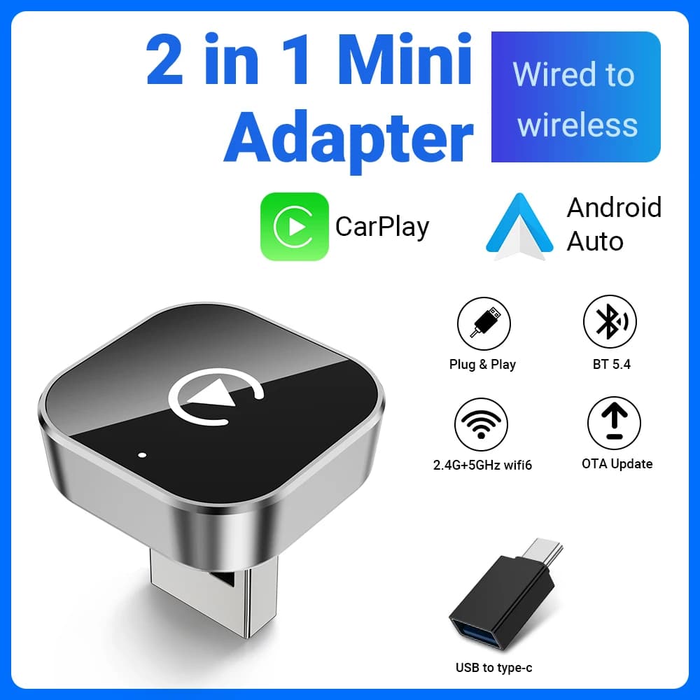 XUDA 2026 New Apple CarPlay and Android Auto Smart Box Wired to Wireless, Plug-and-Play,Google Map Music Calls Voice Control.