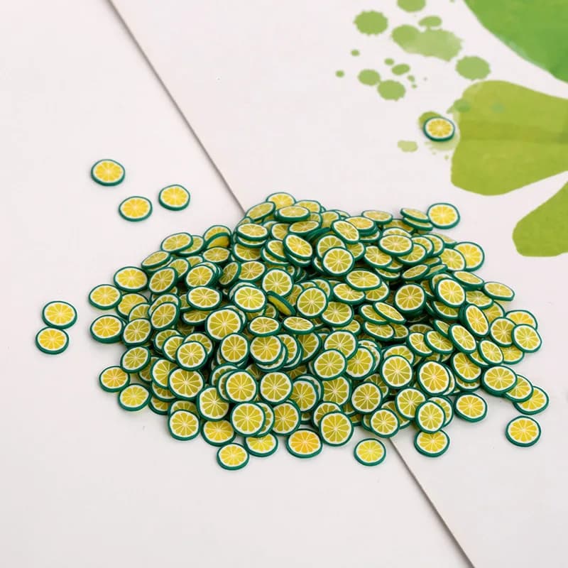 100 g/lotto 5mm frutta polimero argilla calda spruzza per melma artigianato plastica Klei particelle di fango limone anguria fetta fai da te