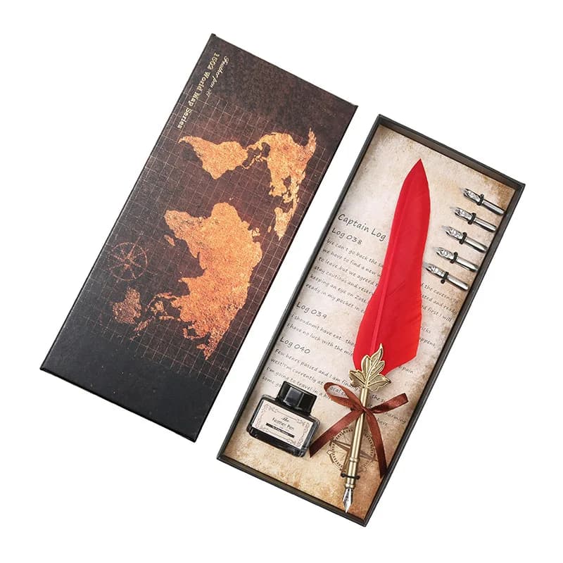 Retro Feather Dip Pen Calligraphy Writing Ink Set Stationery Creative Vintage Quill Fountain Pens 5 Nibs