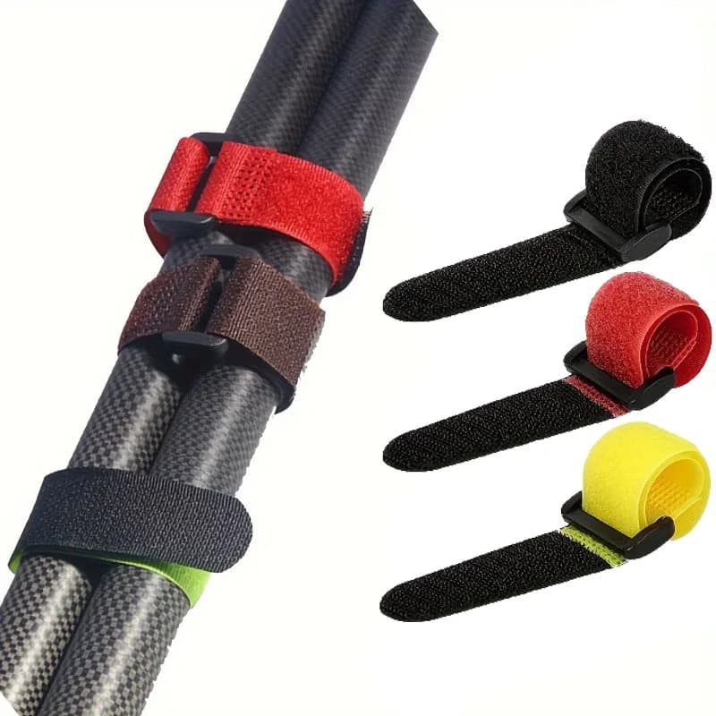 10 fascette riutilizzabili per canna da pesca, fascette con gancio e anello, fascette per asta, strumenti da pesca all'aperto avvolti, accessori pratici