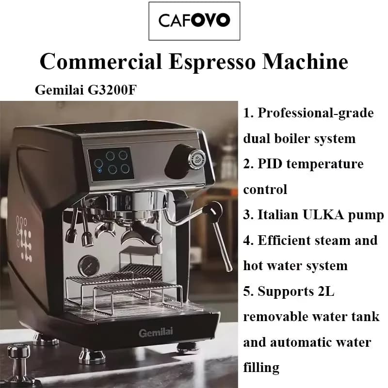 【Best Choice】G3200F Commercial Espresso Machine Dual Boiler 2950W PID Temperature Control 4-Hole Steam for Cafe Restauran