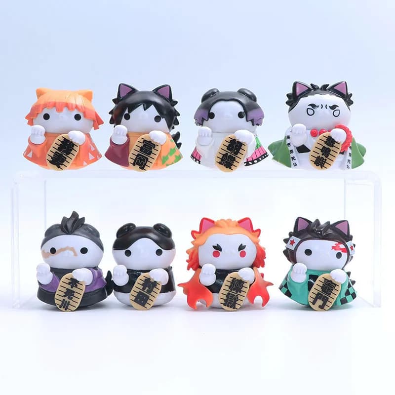 8pcs Demon Slayer Tomioka Giyuu Kamado Nezuko Tanjirou Cute Cat Collect PVC Anime Peripheral Toy Car Desktop Decoration