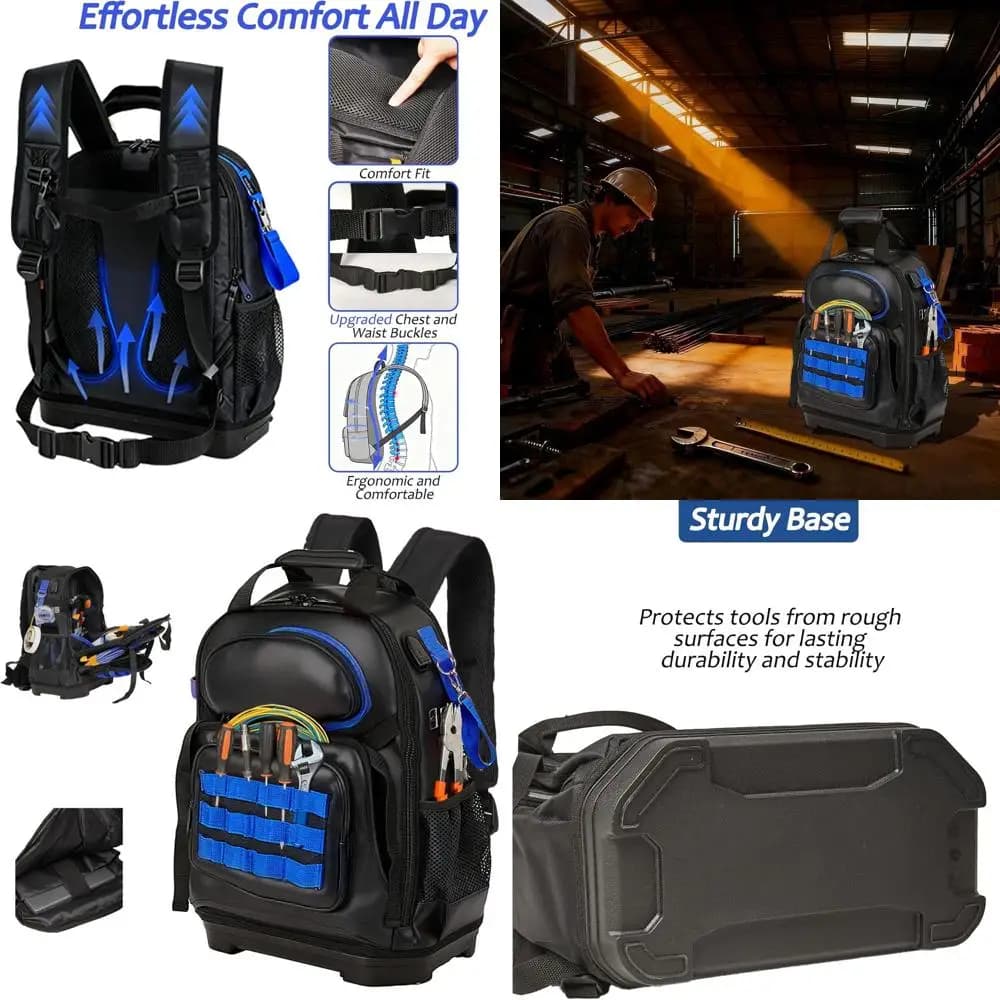 Zaino da Elettricista Resistente con Tasca per Laptop, Base Impermeabile, Ideale per Professionisti del Settore HVAC e Edilizia