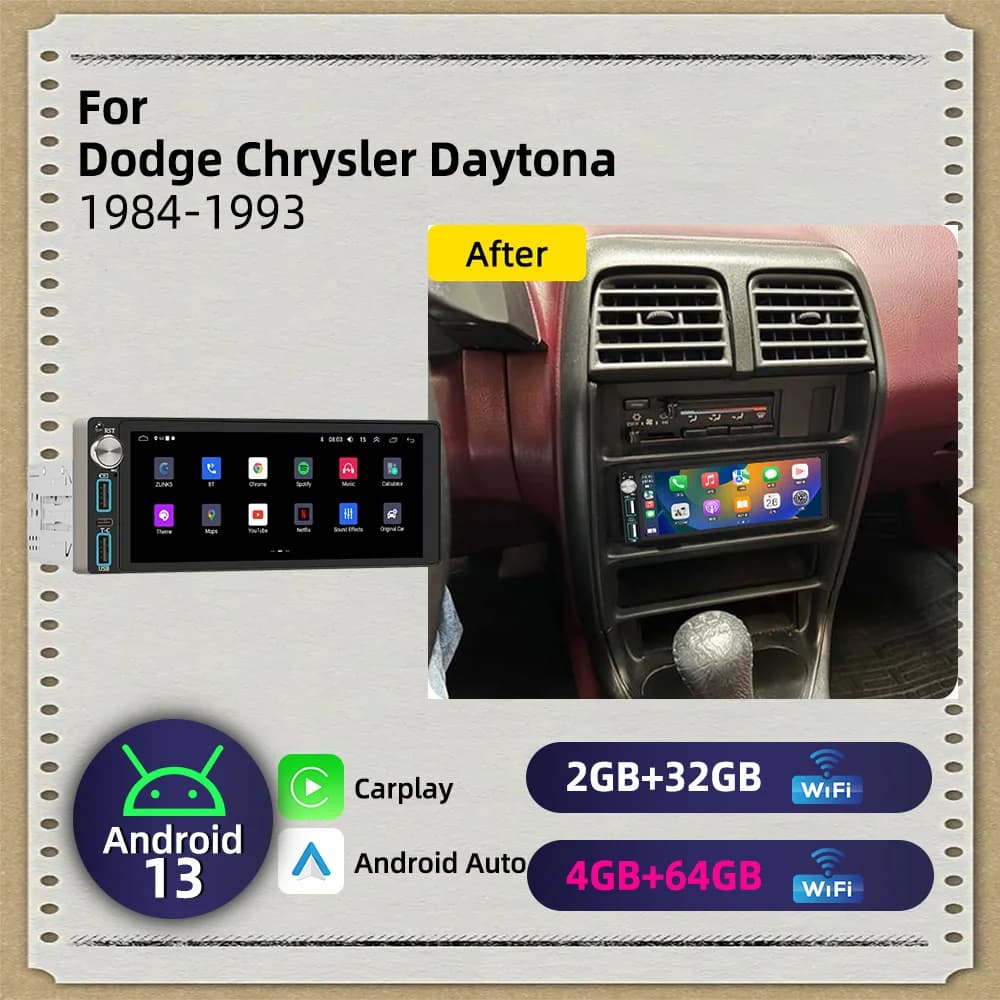 6.86" Android Car Radio 1din Car Multimedia Autoradio Head Unit Screen Stereo for Dodge Chrysler Daytona 1984-1993 Carplay GPS